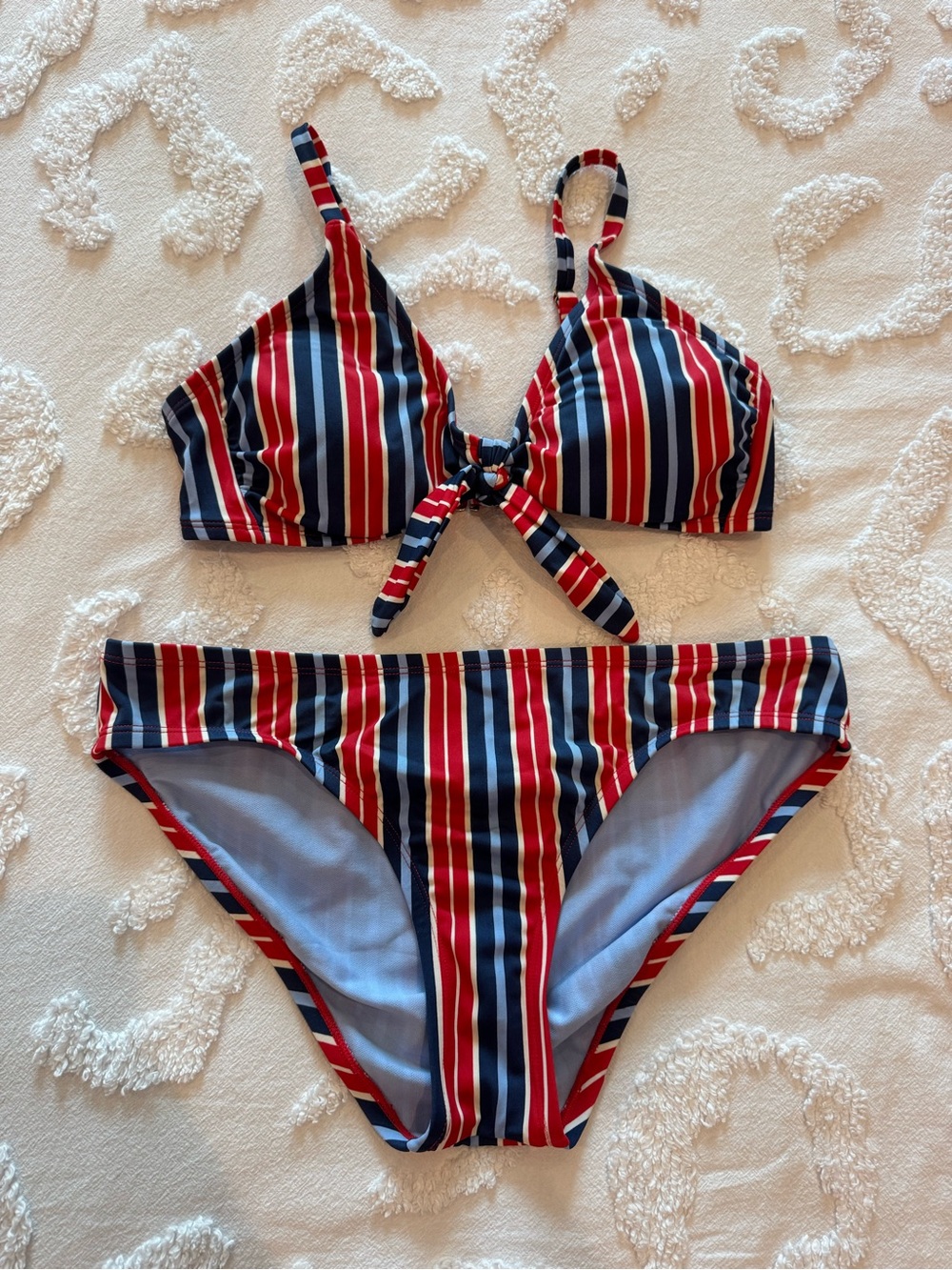Kona Sol Red Navy and Light Blue Striped Swimwear